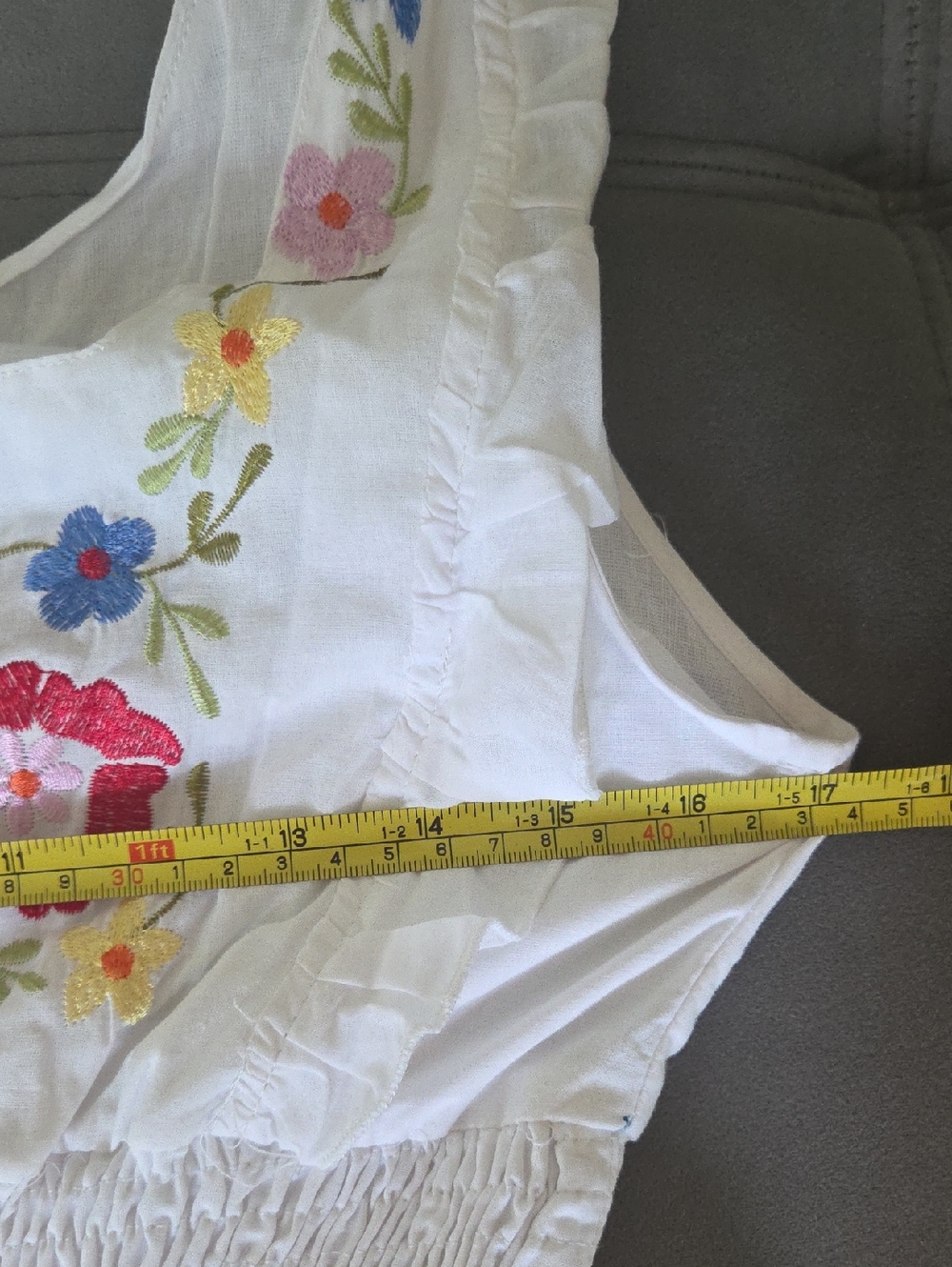 100% Cotton Just Love White Sundress with Multicolor Floral Embroidery - Picture 4 of 5